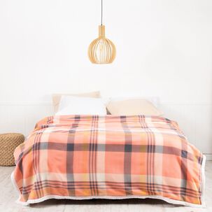 Frazada Polar-sherpa Estampada 2 Plazas Tartan Coral