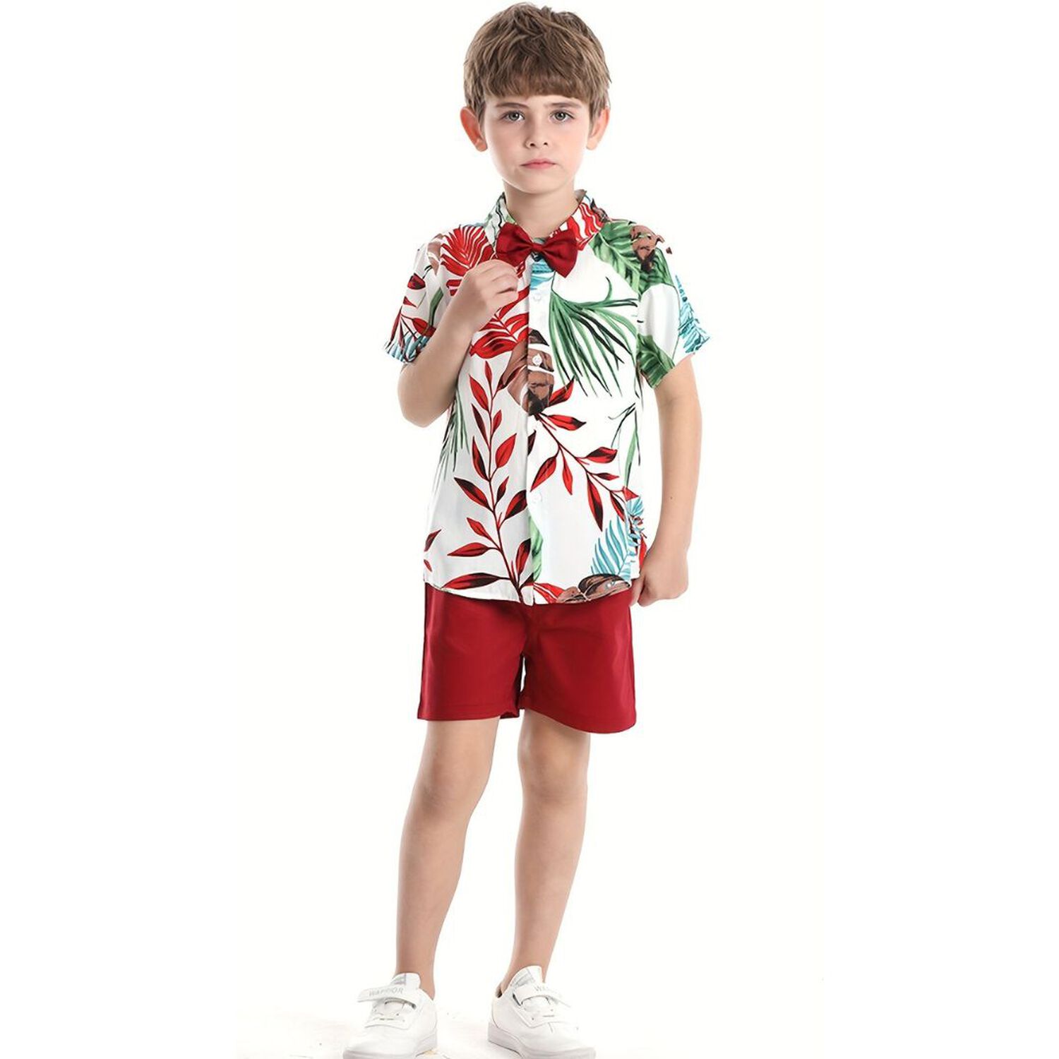 Conjunto De Vestir Hawaiano Manga Corta Ni&ntilde;o 1 A 5 A&ntilde;os Rojo Hawaiano image number 6.0