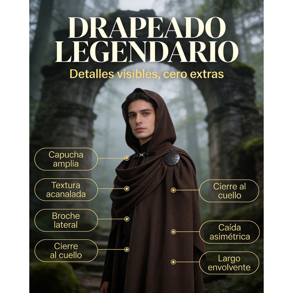 Disfraz Tunica Capa Con Capucha Medieval Con Broche Para Cosplay Halloween Y Teatro Unisex image number 25.0