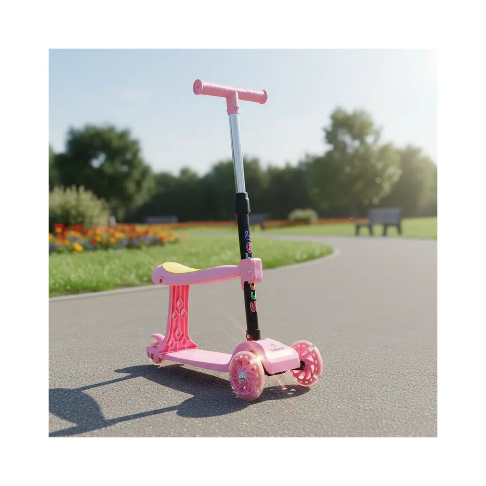 Scooter Monopat&iacute;n 2 En 1 Con Asiento Ni&ntilde;a Plegable Xt04 Rosa image number 1.0