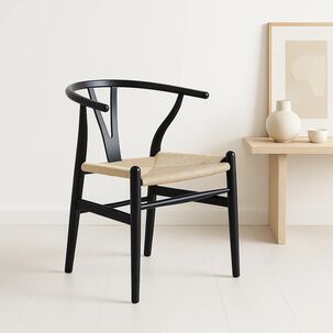 Silla Wishbone Madera Negra Y Asiento Claro