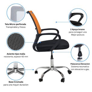 Silla Ejecutiva Ergon&oacute;mica Nueva York - Respaldo De Malla Naranja, Comodidad Y Estilo Para Tu Oficina