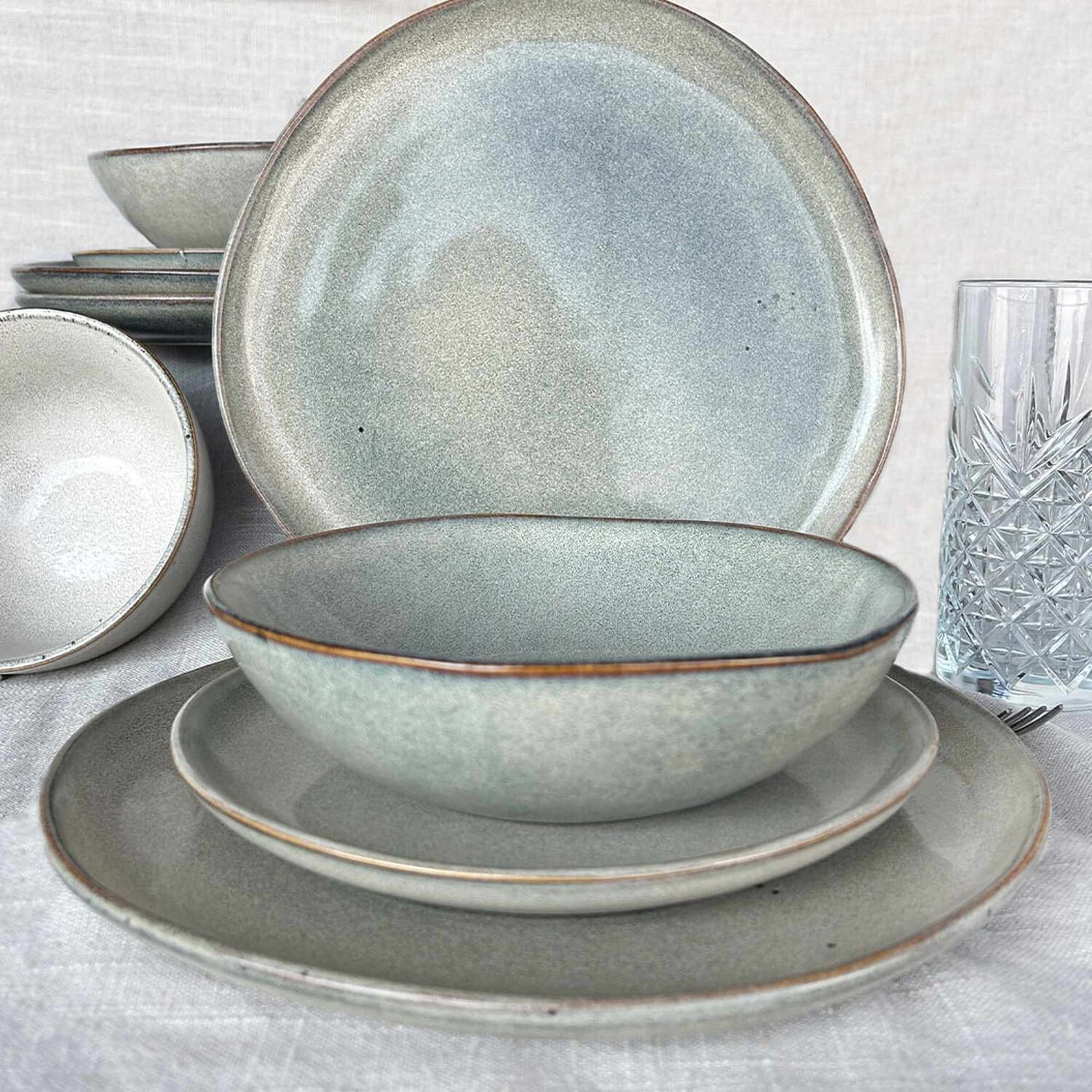 Set 6 Platos Redondo Ceramica 27 Cm Gris Linea Laos image number 2.0