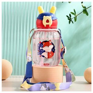 Botella Pl&aacute;stica 600ml Con Bombilla Y Correa Kawai Sin Bpa Ni&ntilde;os Red Fox