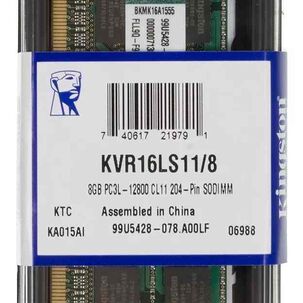 Memoria Ram Valueram Color Verde 8gb 1 Kingston Kvr16ls11/8