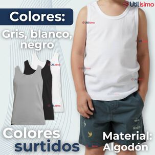 Pack 6 Camiseta Sin Manga B&aacute;sica Suave 100% Algod&oacute;n Colores Surtidos Ni&ntilde;o Y Juvenil