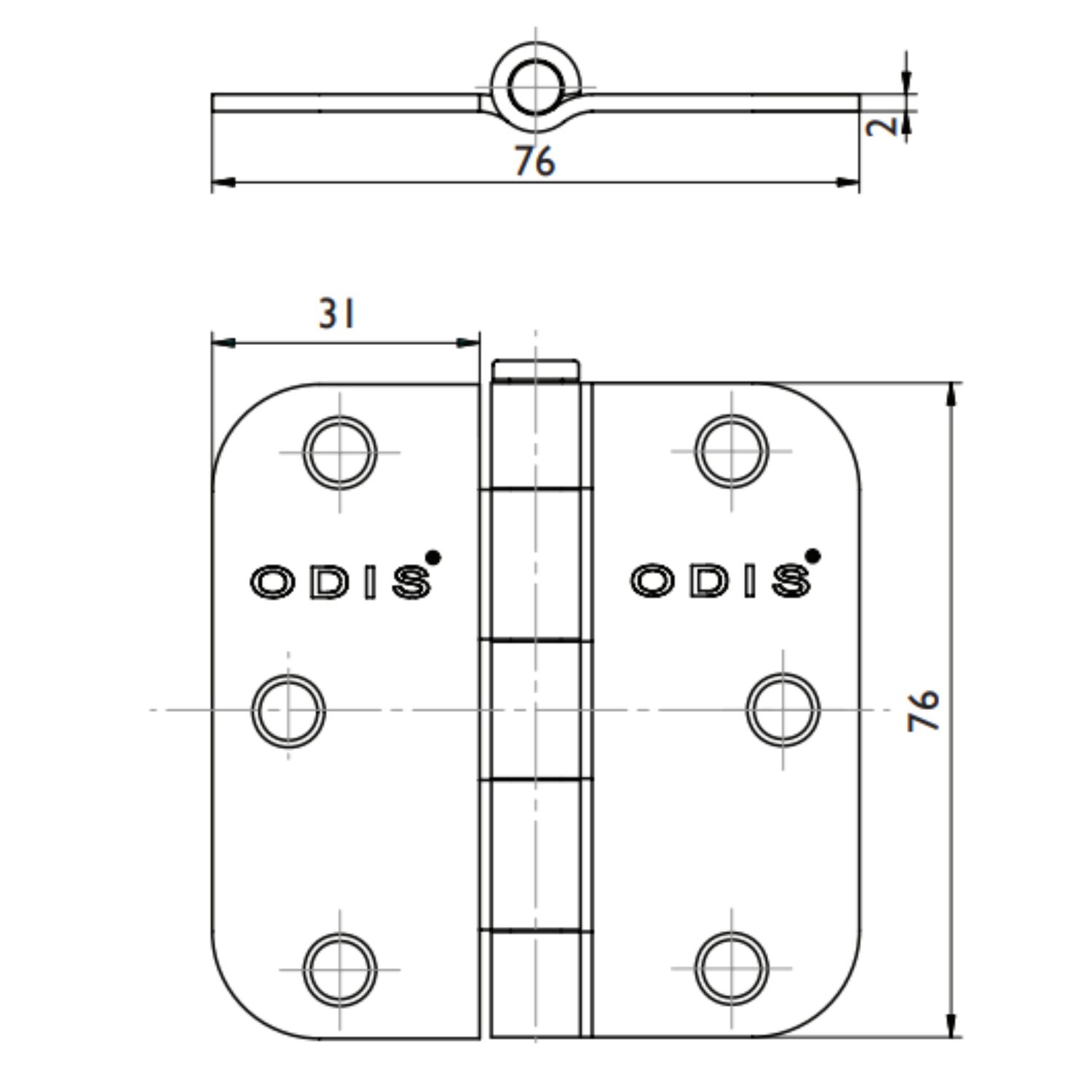 Pack 2 Bisagras Acero Odis 3&rdquo;&times;3&rdquo;&times;2,0mm Canto Redondo - Plata image number 5.0