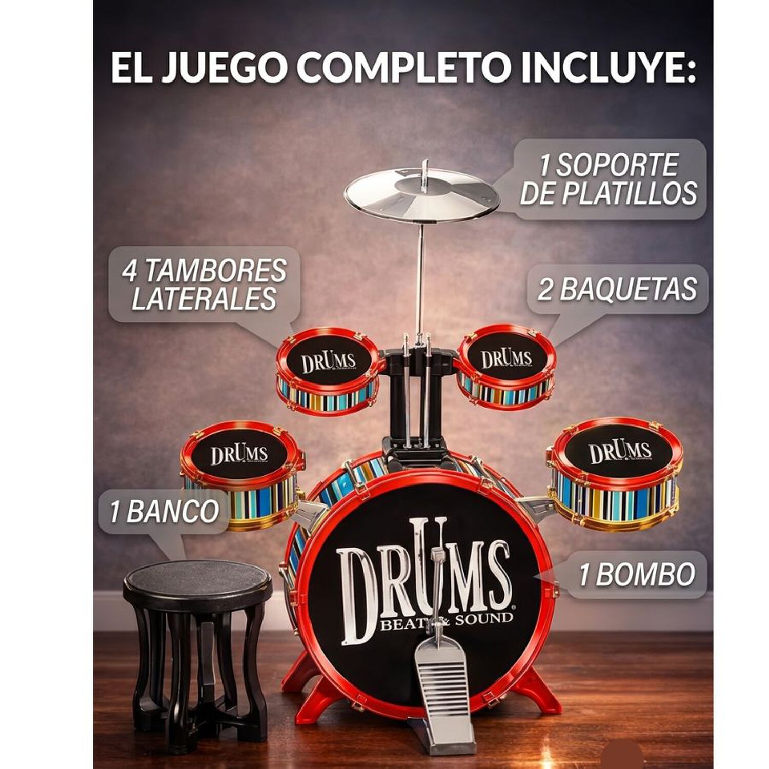 Bater&iacute;a Musical Infantil Jazz Drum 7 Piezas Ni&ntilde;os 3+ A&ntilde;os image number 5.0