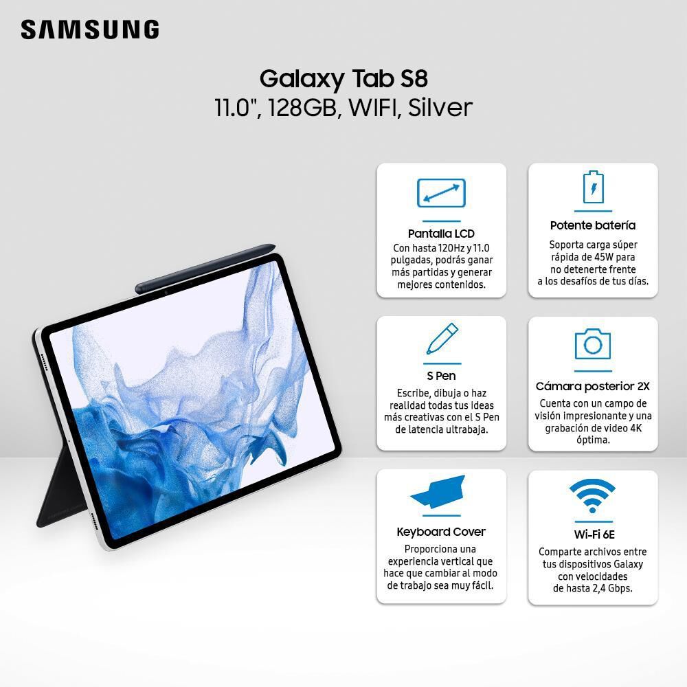 Tablet 11" Samsung Galaxy Tab S8 + Keyboard Cover / 8 GB RAM / 128 GB image number 8.0