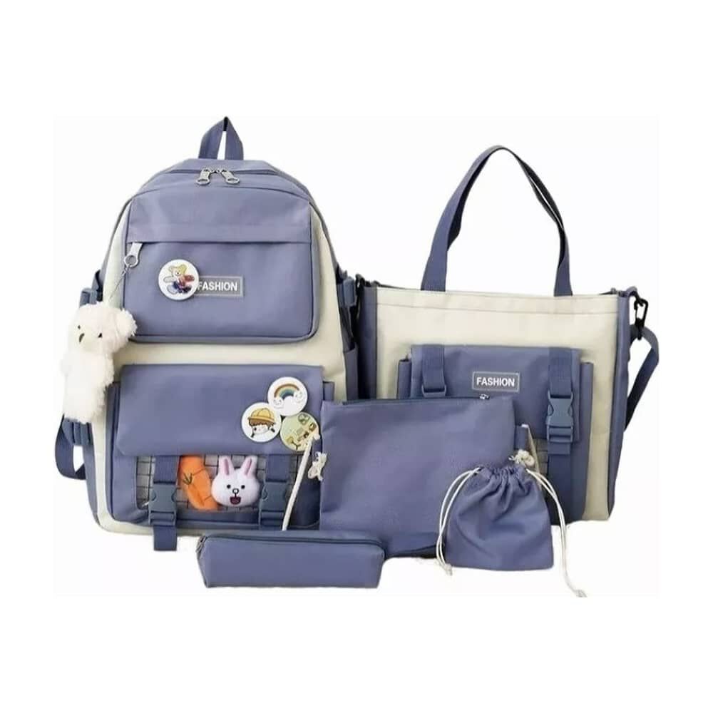 Mochila Escolar Viaje Estilo Coreano 5 Piezas Kit Azul image number 0.0