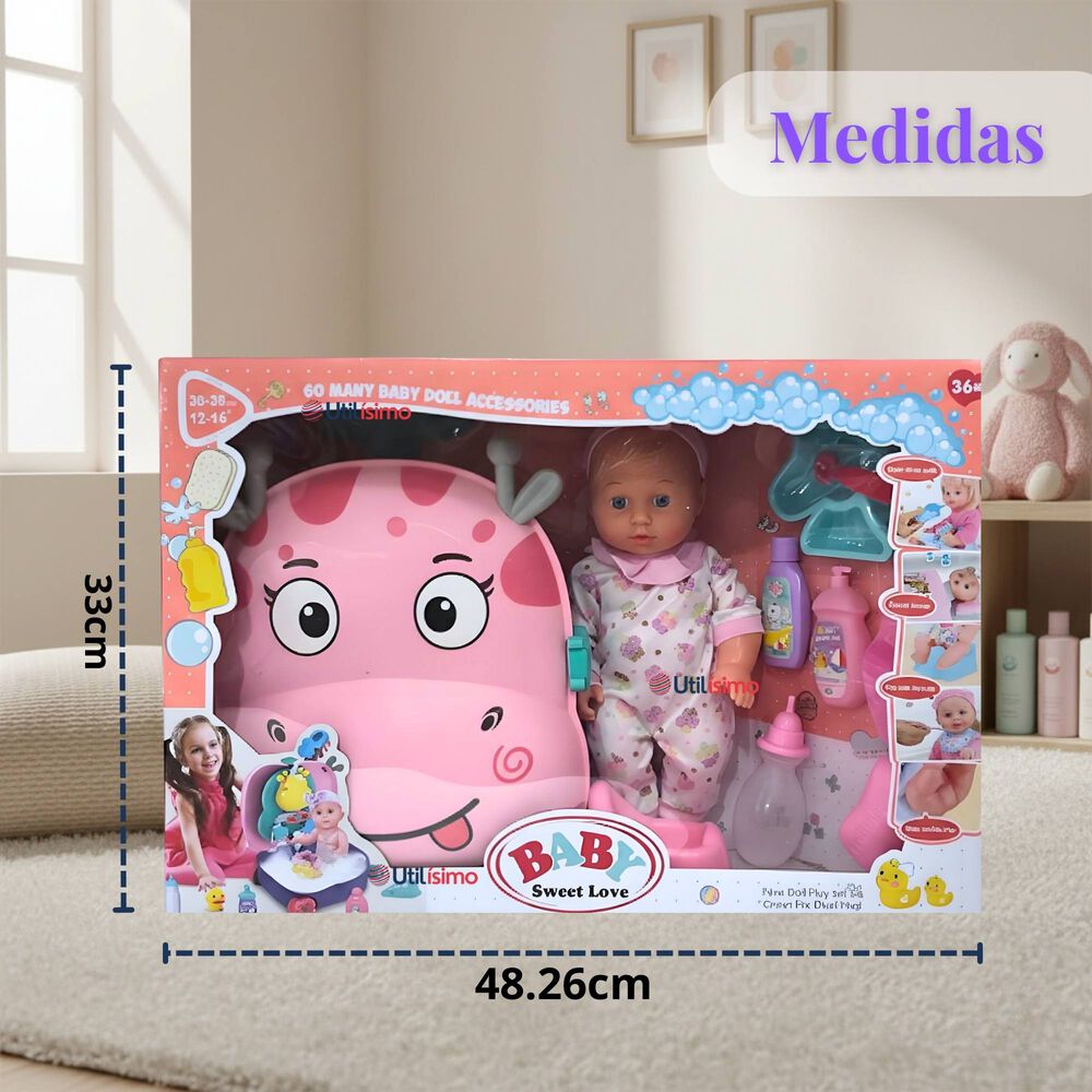 Mu&ntilde;eca Bebe Juguete Con Set Para Ba&ntilde;o Con Accesorios image number 4.0