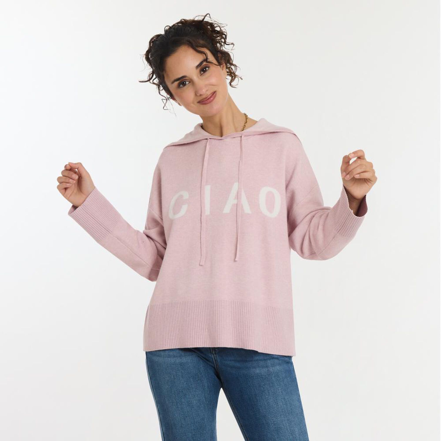 Sweater Jacquard Manga Larga Cuello Redondo Con Capucha Mujer Freedom image number 0.0