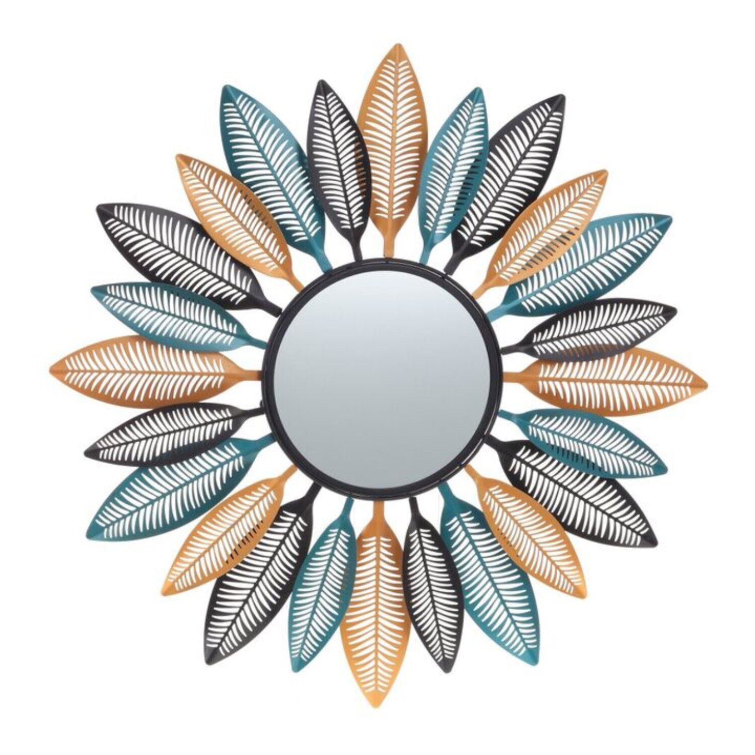 Espejo Deco Mural Boho Modern Plumas De Metal 80 Cm image number 0.0