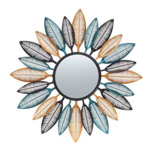 Espejo Deco Mural Boho Modern Plumas De Metal 80 Cm