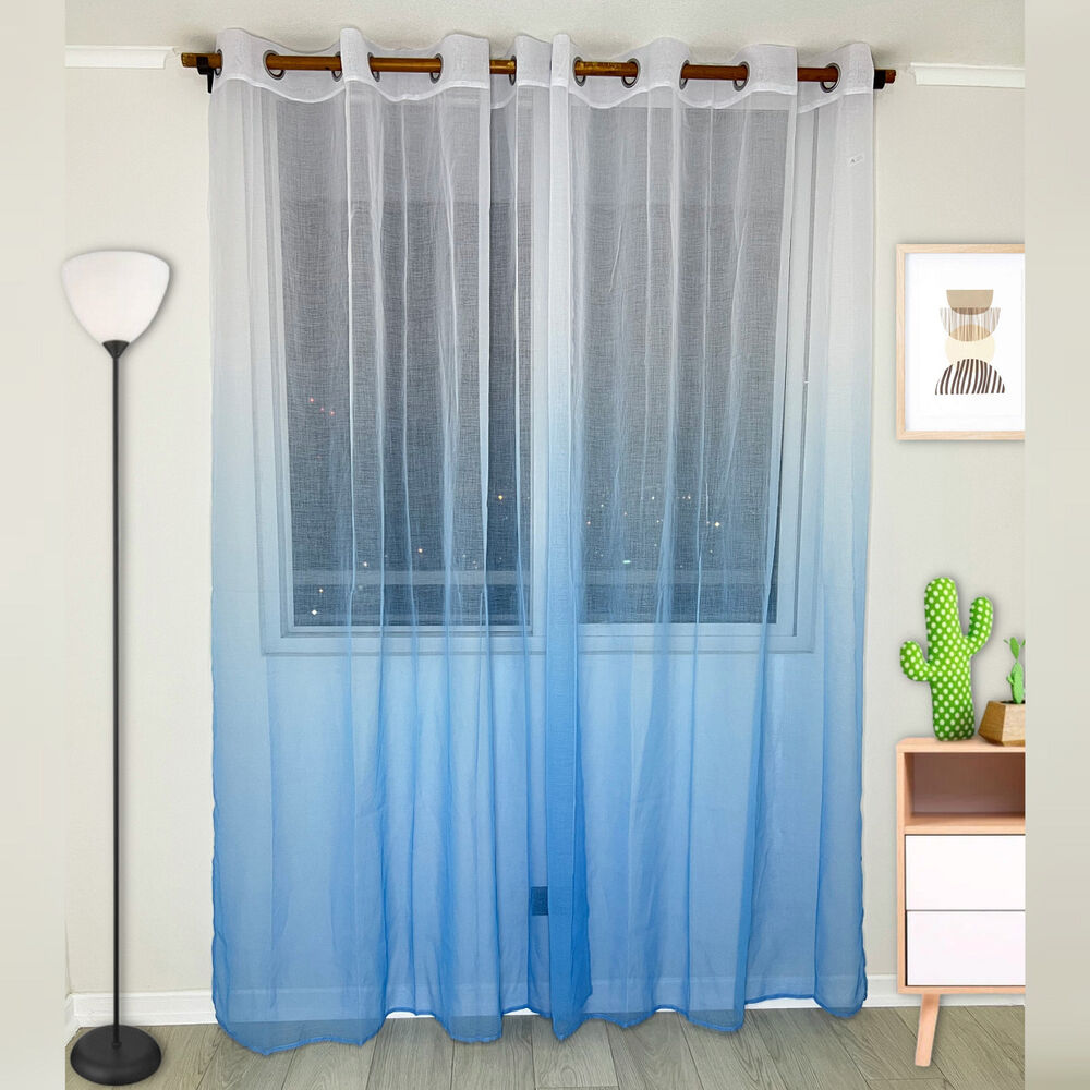 Pack De Visillos En Degrade Tela Tipo Velo Medida 140cm X 230cm Color Celeste image number 0.0