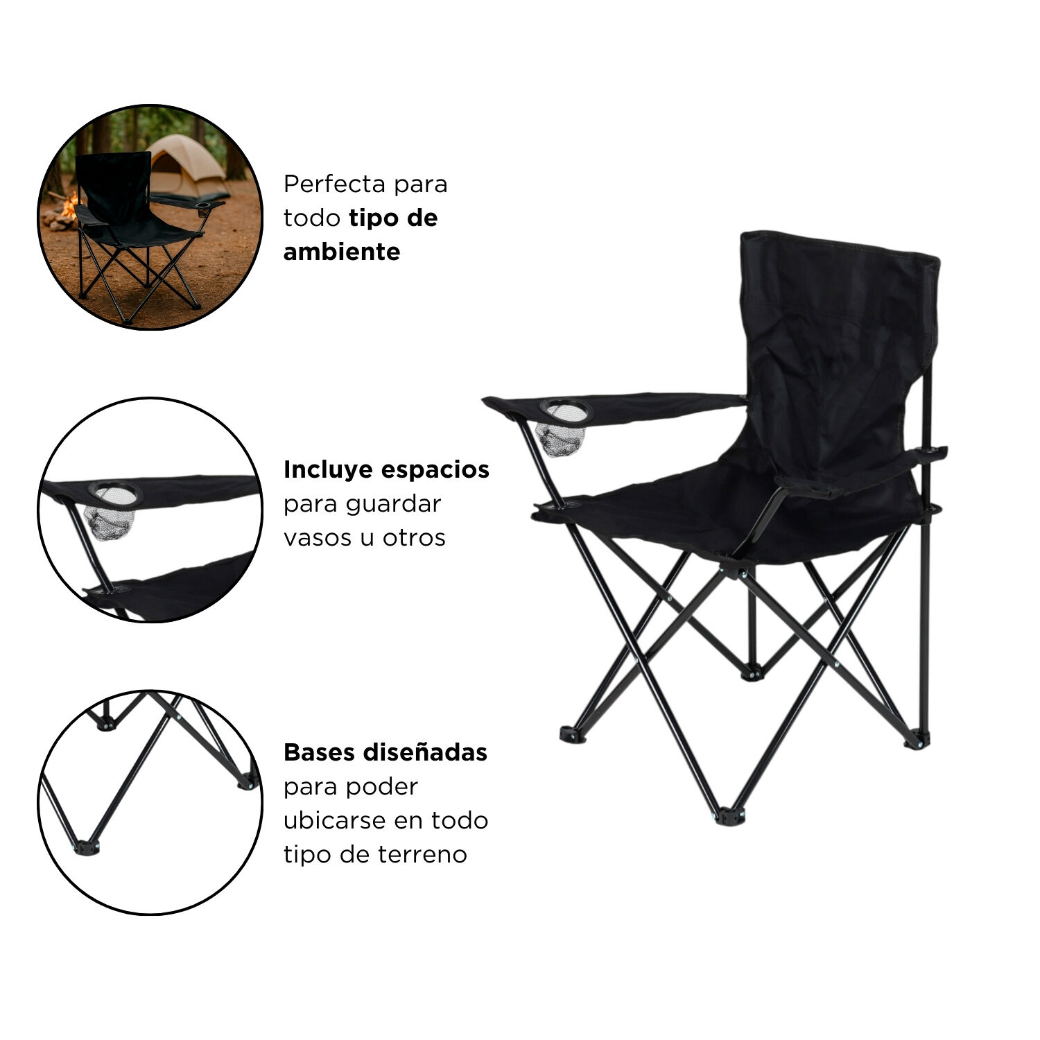 Silla Plegable Camping Villarrica Negro image number 3.0