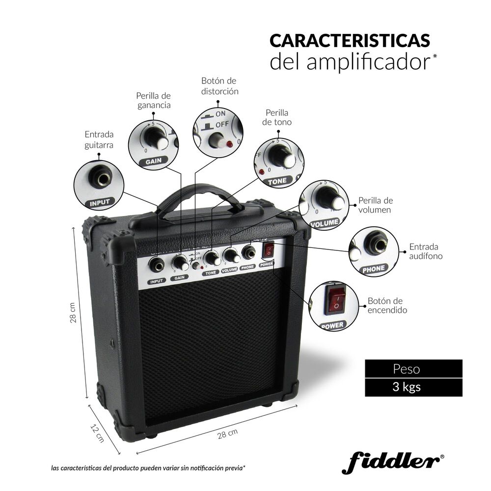 Combo Guitarra El&eacute;ctrica Negra + Amplificador Fiddler image number 8.0