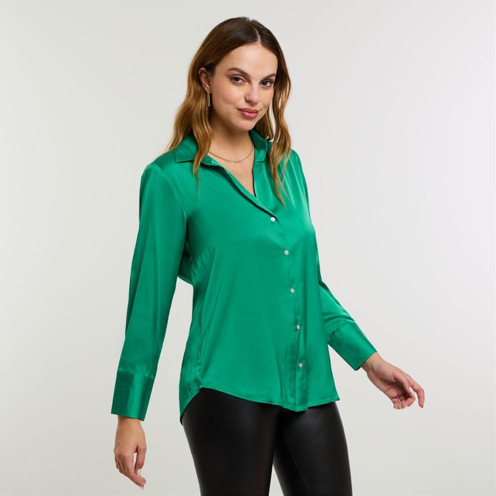 Blusa Lisa Satín Manga Larga Cuello Camisero Mujer Kimera image number 2.0
