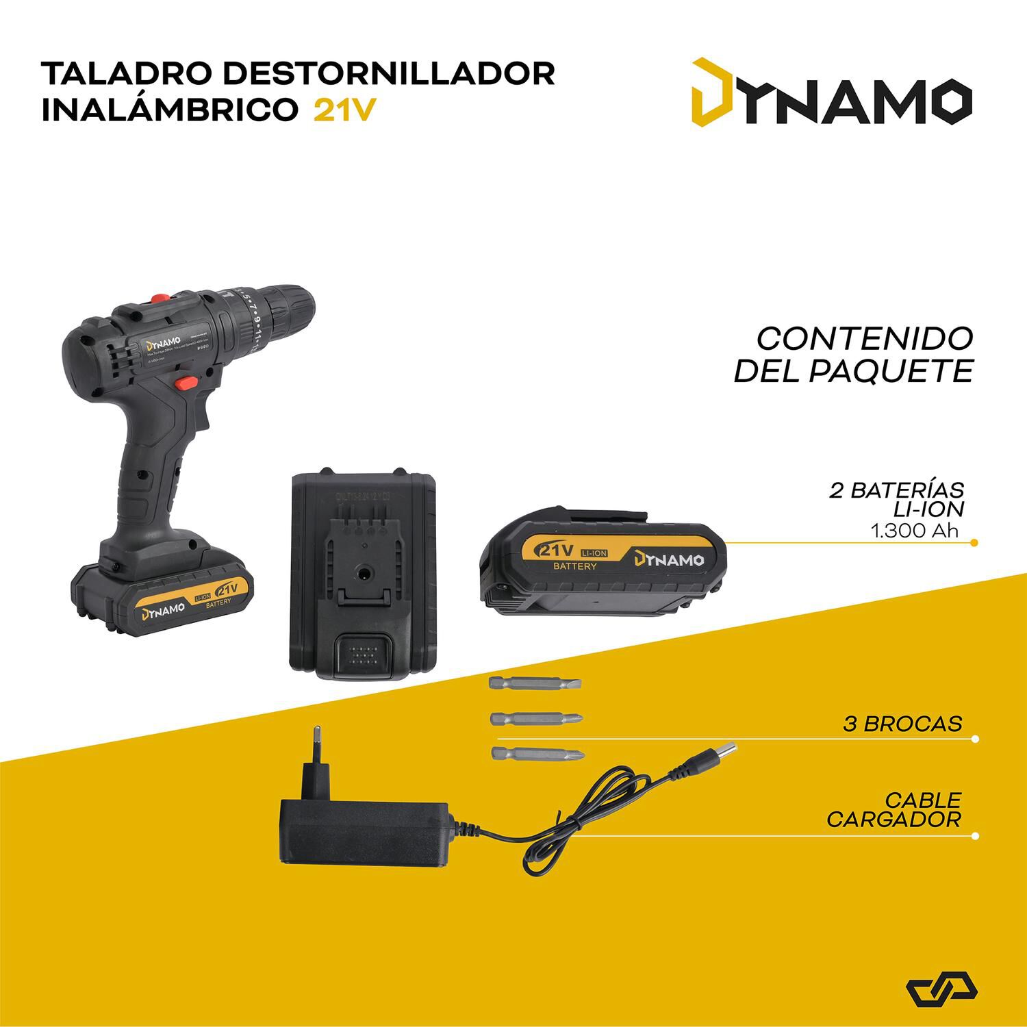 Kit Taladro Destornillador Inal&aacute;mbrico Dynamo 21v 2 Bater&iacute;as image number 3.0