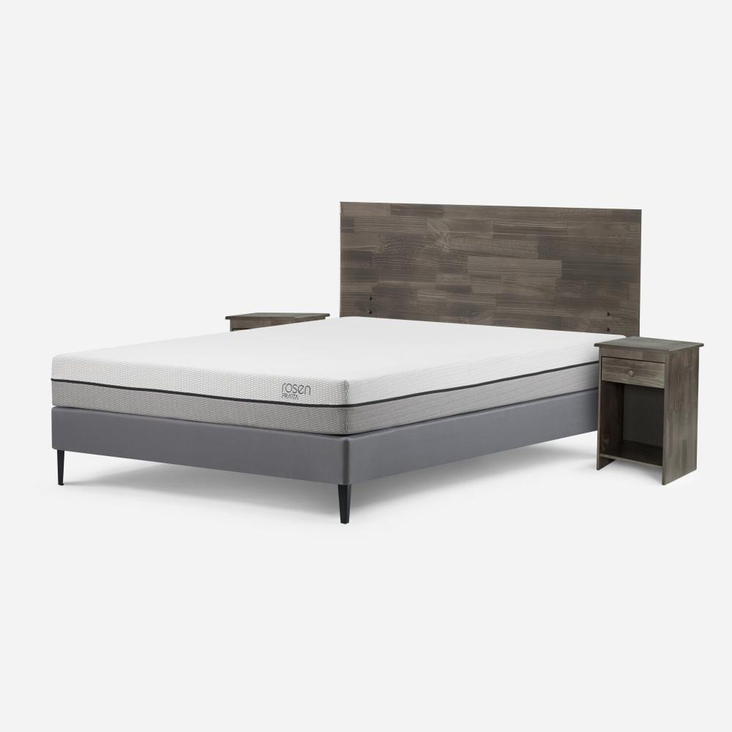 Cama Europea Rosen Pratta / 2 Plazas / Base Normal + Set De Maderas Tabor Grafito image number 1.0
