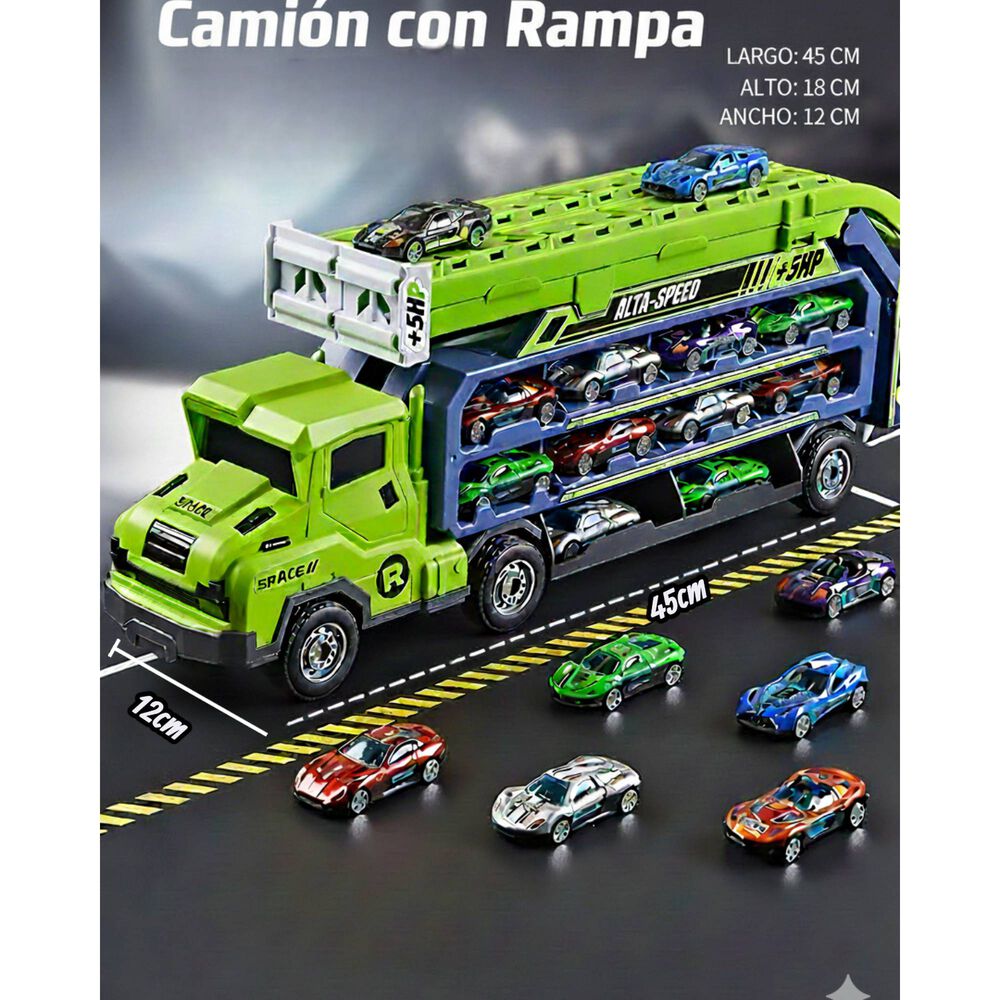 Cami&oacute;n Grande Juguete Ni&ntilde;os Con Autos Y Rampa image number 4.0