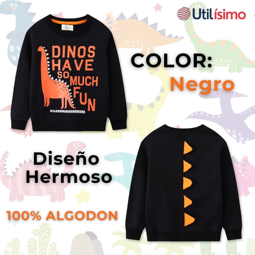 Poler&oacute;n Ni&ntilde;o Manga Larga 100% Algod&oacute;n Negro Dinosaurios image number 1.0