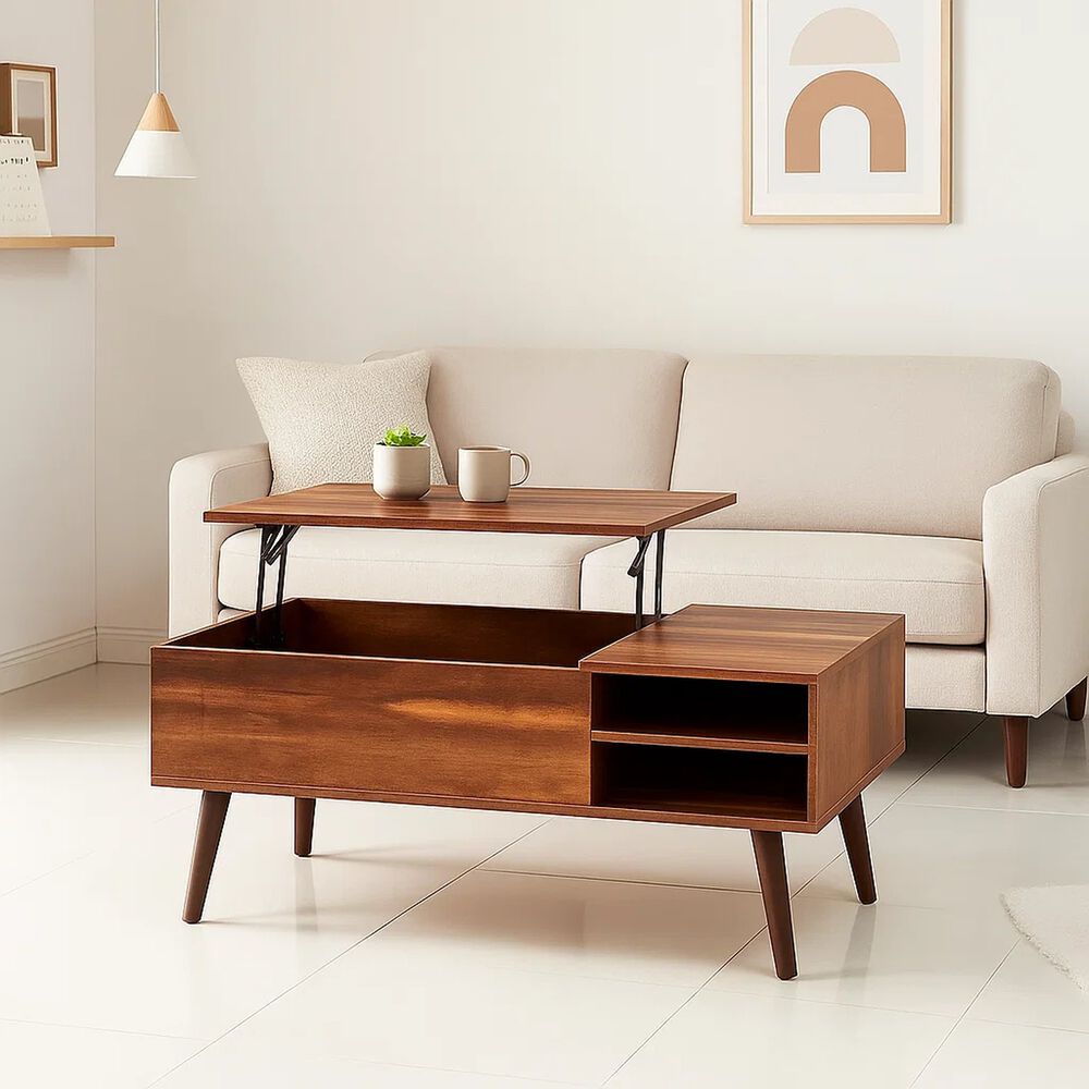 Mesa De Centro R&uacute;stica Greva Lift Con Cajones Y Repisa image number 2.0