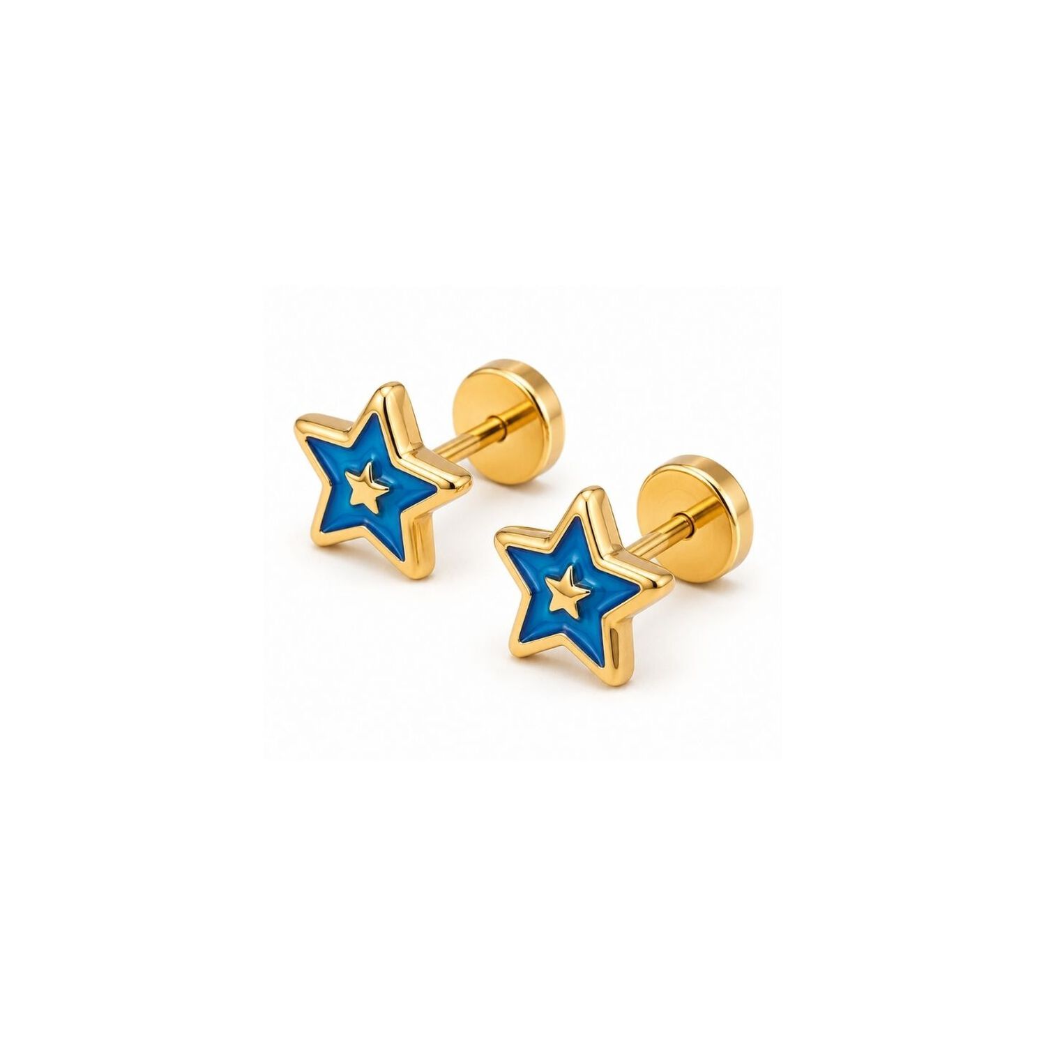 Aros Abridores Estrella Colores 5mm Oro 14k Beb&eacute; Ni&ntilde;a Azul image number 1.0