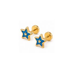 Aros Abridores Estrella Colores 5mm Oro 14k Beb&eacute; Ni&ntilde;a Azul