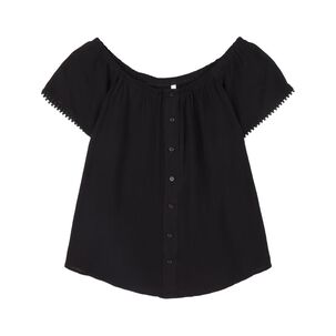 Blusa Lisa Abotonada Manga Corta Con Hombros Elásticados Bambula Mujer Geeps