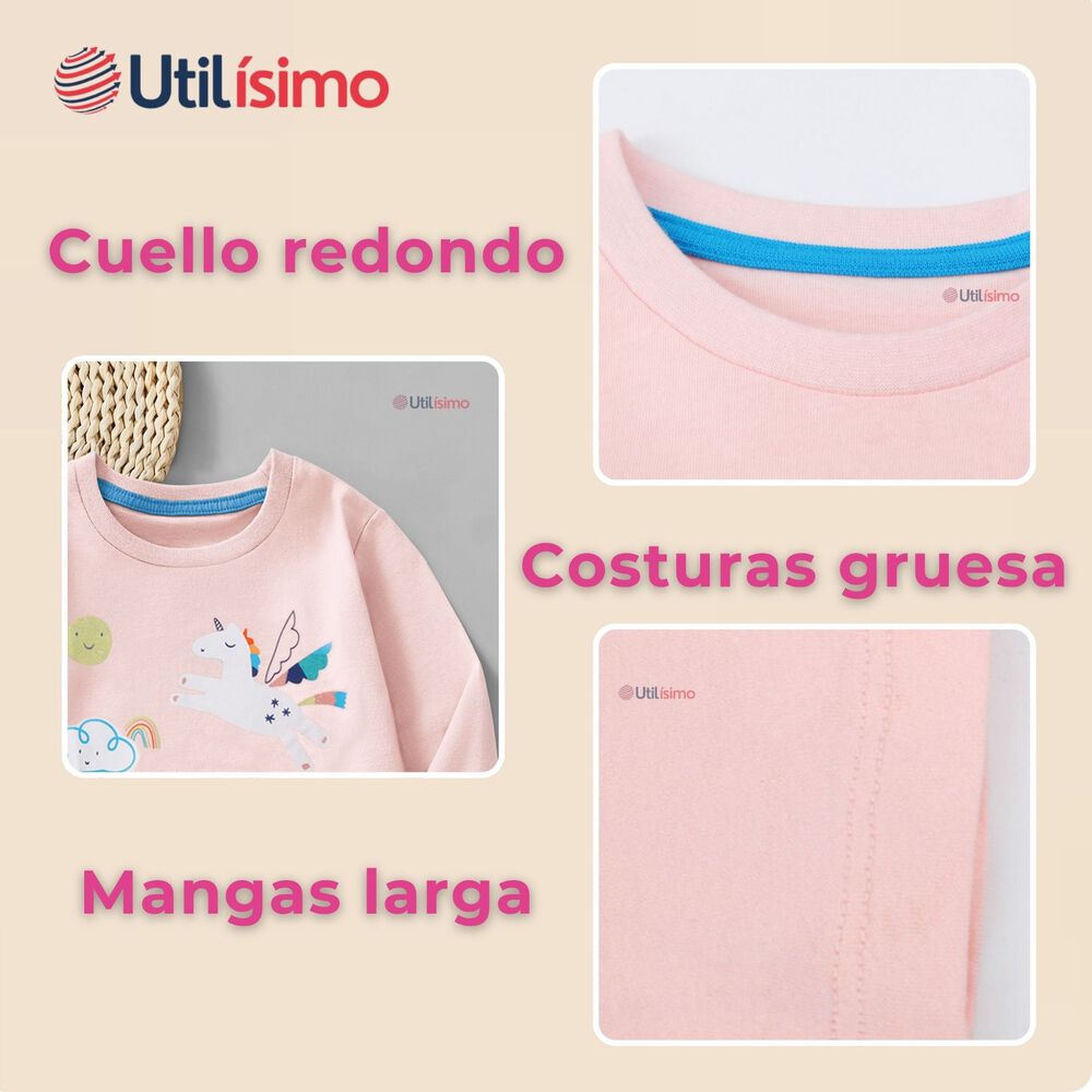 Polera Manga Larga Niña 100% Algodón Dinosauro Unicornio Rosado Camiseta image number 4.0
