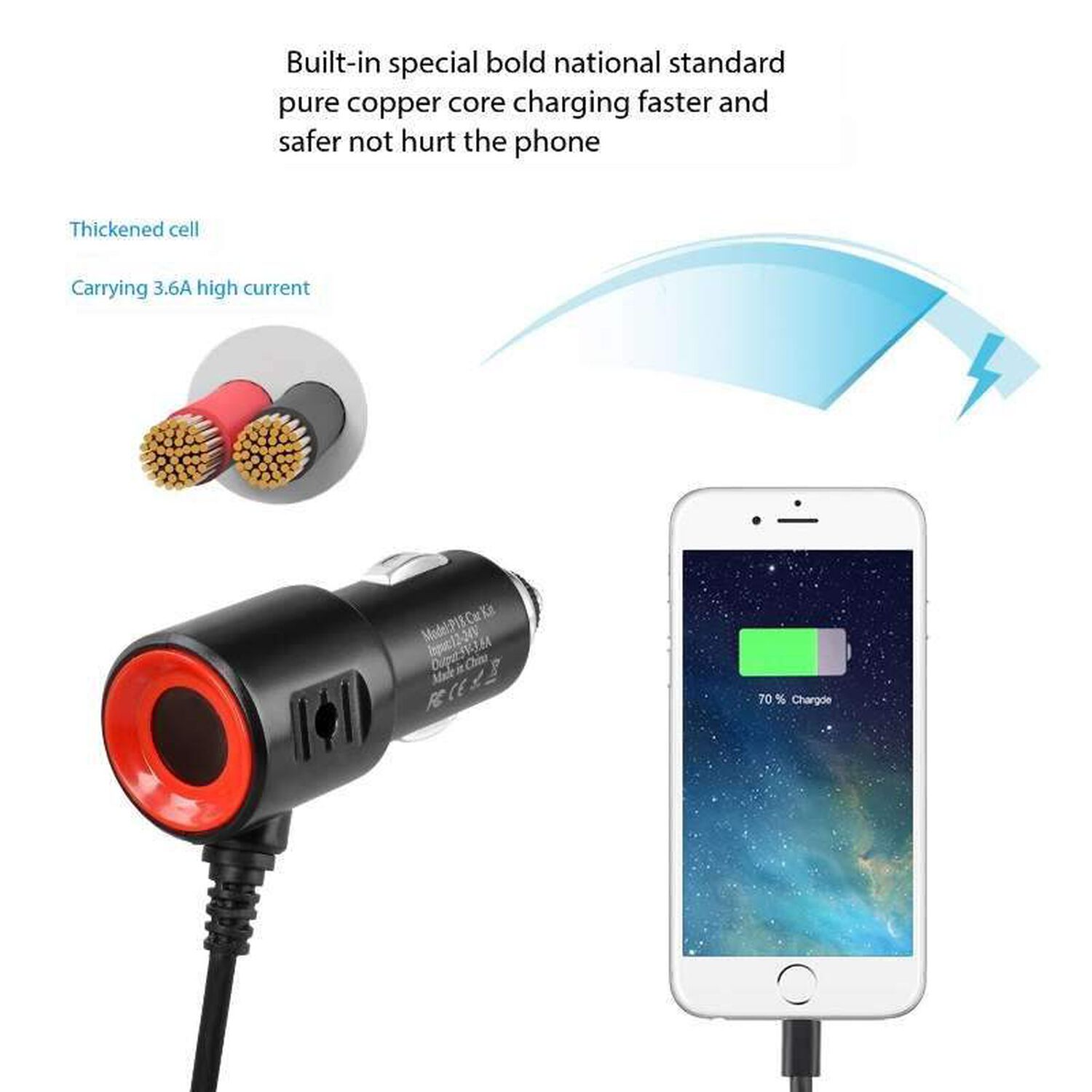Cargador De Celular Auto 4 En 1 2.1 Aamperes 1 Usb Y 3 Cables Carga Rapida Smarprhone Android Samgung Tipo C Y Iphone Lightining Usb Libre image number 3.0