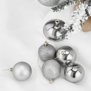 16 Esferas Navideñas Bambalinas 8 Cm Plateado Decoracion