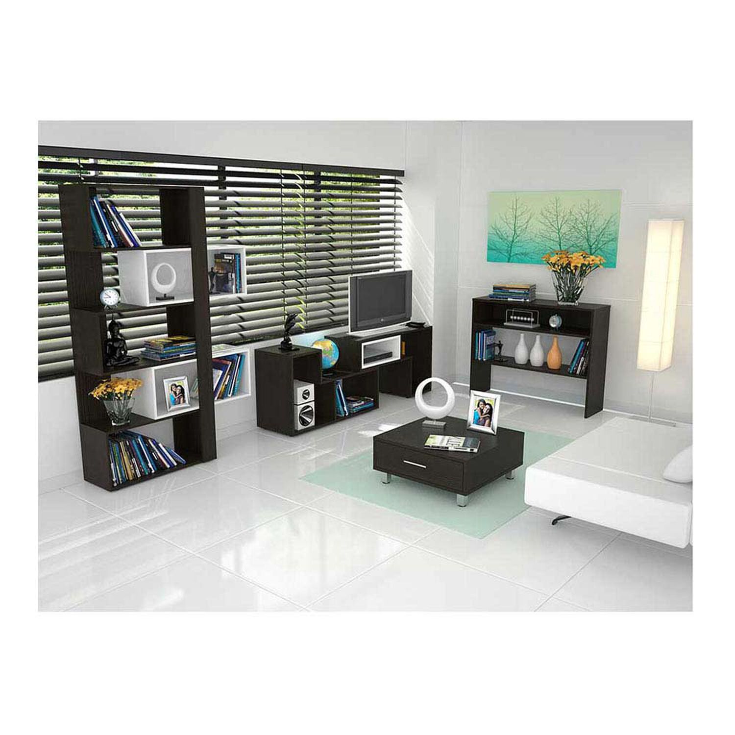 Combo Rack Extensible Biblioteca Cubo + Arrimo + Mesa De Centro Tuhome Beijing image number 0.0