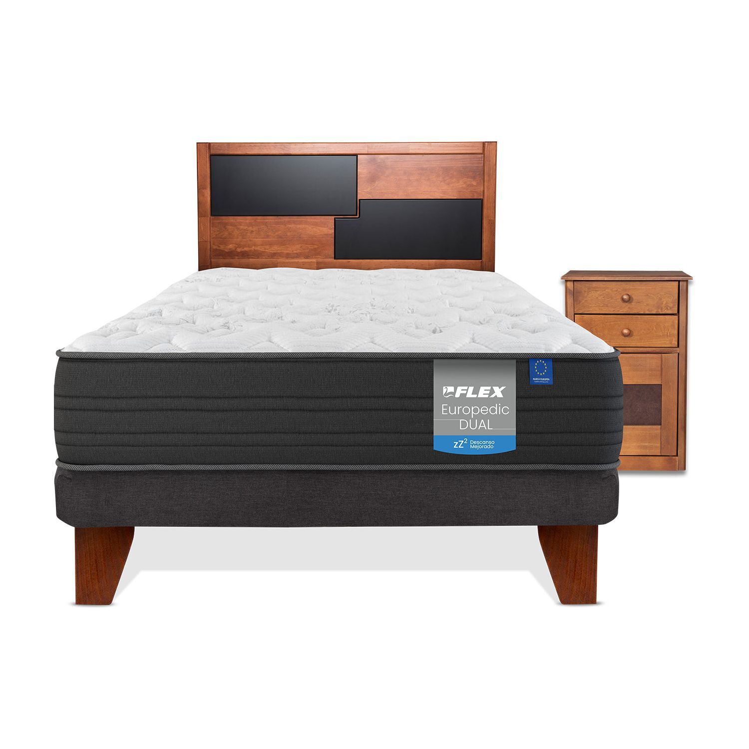 Cama Europea Flex Europedic Dual / 1.5 Plazas / Base Normal + Set De Maderas image number 0.0