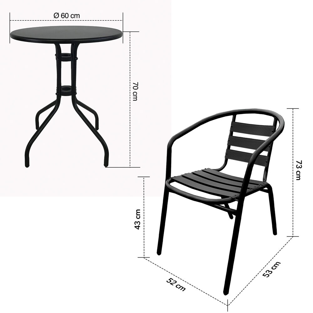 Set Terraza 2 Sillas Acero + Mesa Acero Negro 70x60 Cm image number 5.0