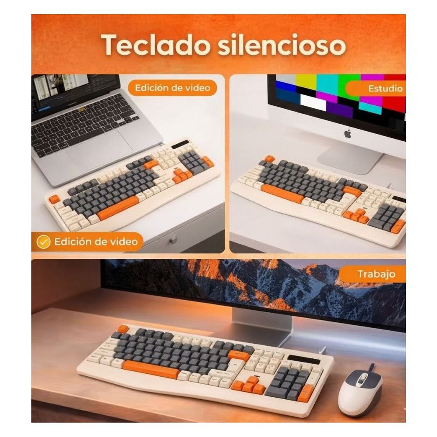 Set Teclado Mec&aacute;nico Look Y Mouse Color Beige Naranjo image number 2.0