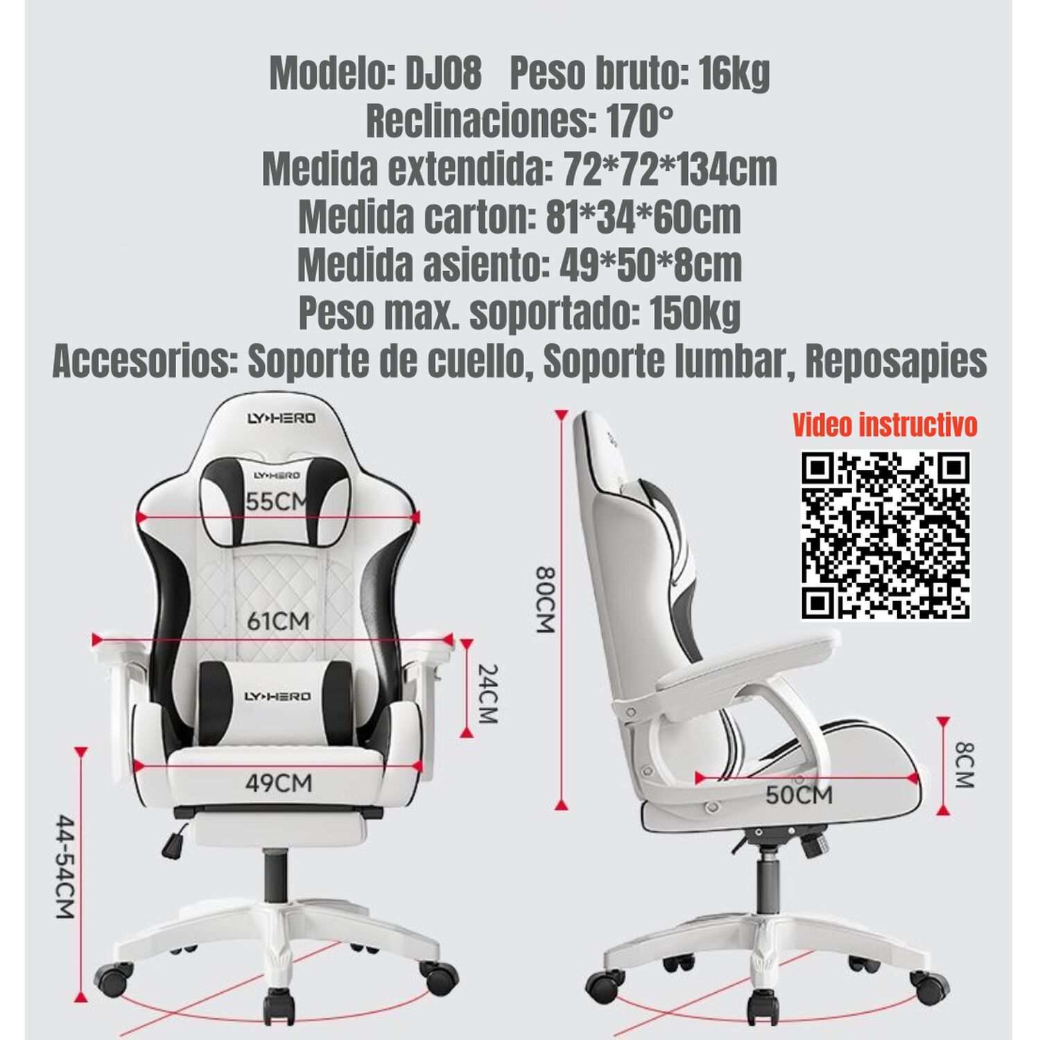 Silla Gamer Ergon&oacute;mica Reclinable Con Reposapies Negra image number 5.0