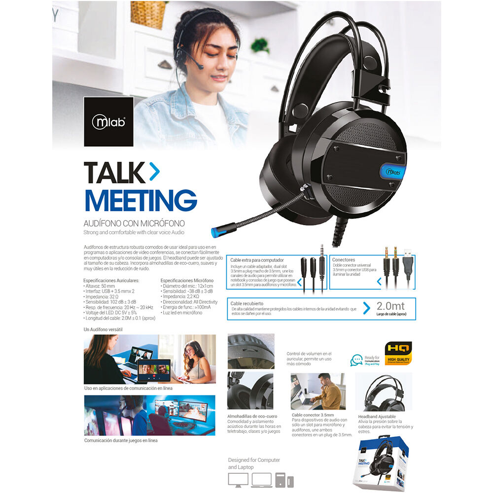 Audifonos Mlab Talk Meeting Headset Usb Jack 3.5mm 2m Pc image number 2.0