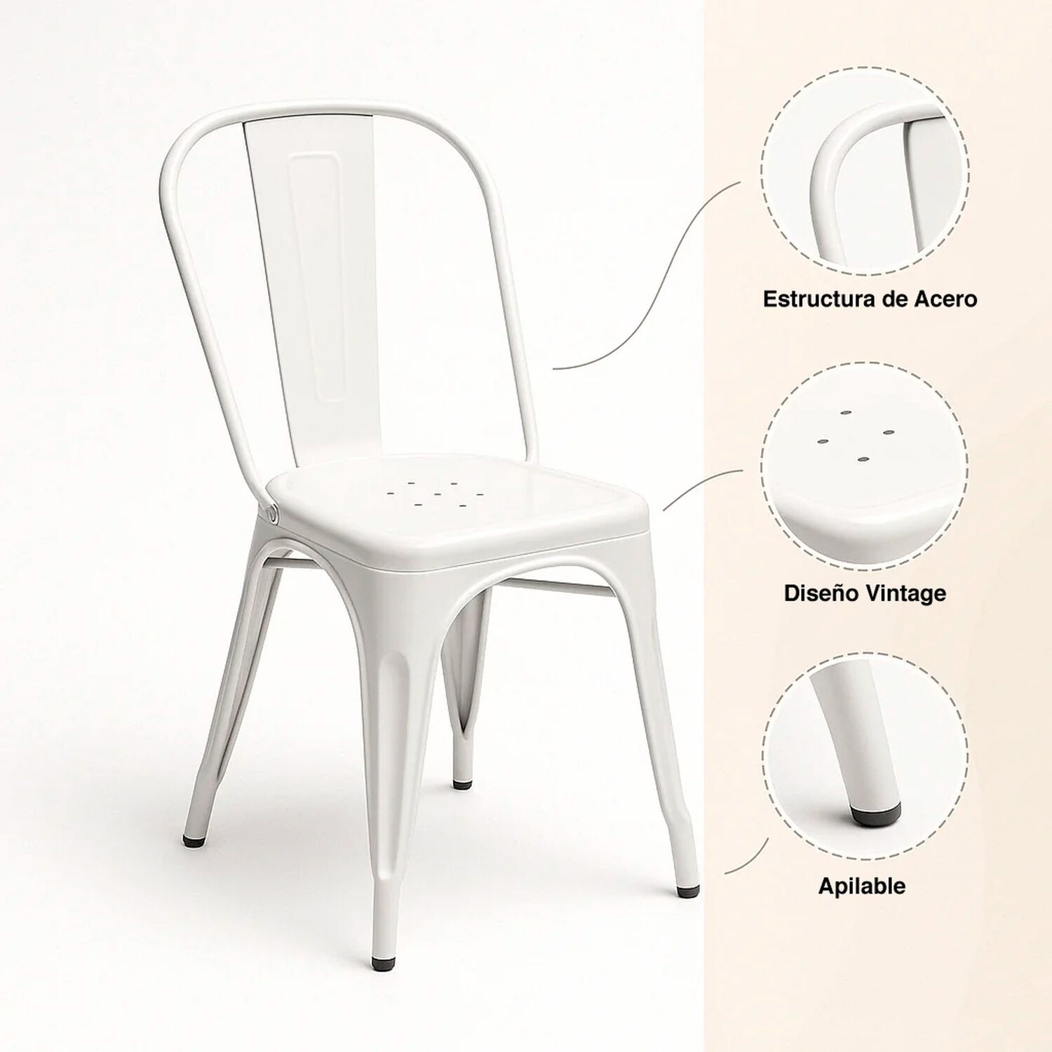 Silla Tolix De Comedor O Terraza Exterior - Blanca image number 4.0