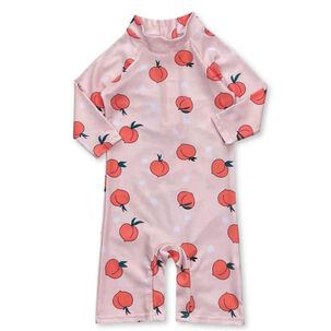 Traje De Ba&ntilde;o Enterito Manga Larga Ni&ntilde;a Jump Kids Rosa Frutas