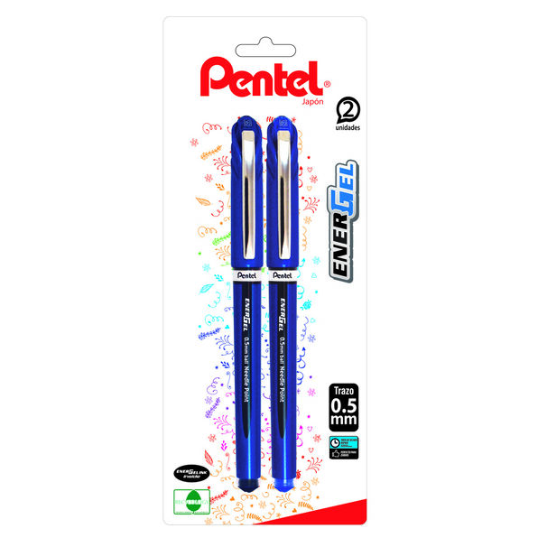 Set 2 L&aacute;pices Gel Energeltradicional Azul-negro 0.5mm Pentel