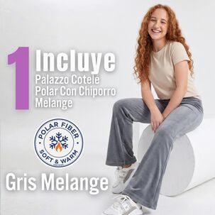 Calza Pantal&oacute;n Palazzo Polar Con Chiporro Ni&ntilde;a Juvenil Elasticada T&eacute;rmica Melange