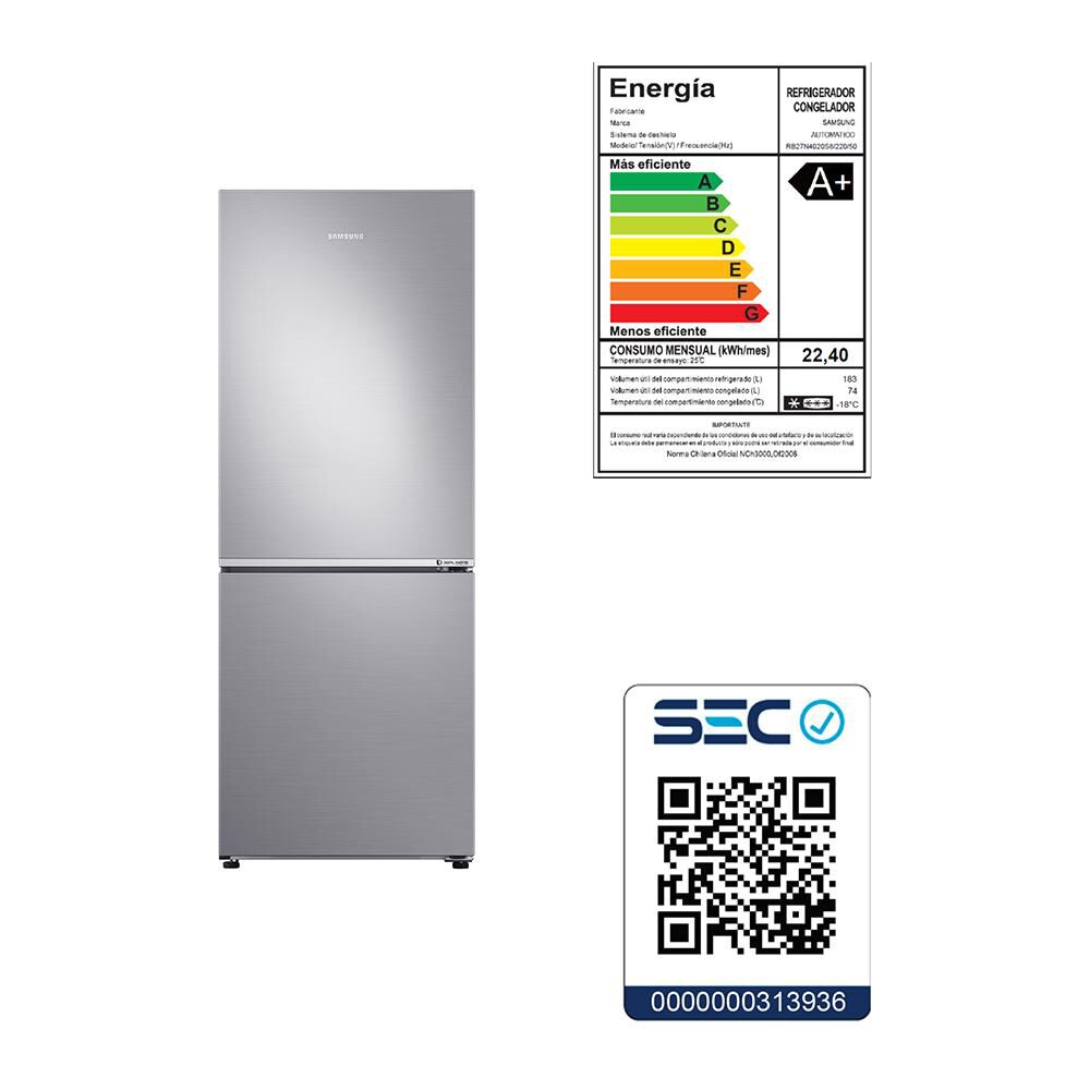 Refrigerador Bottom Freezer Samsung RB27N4020S8/ZS / No Frost / 257 Litros / A+ image number 4.0