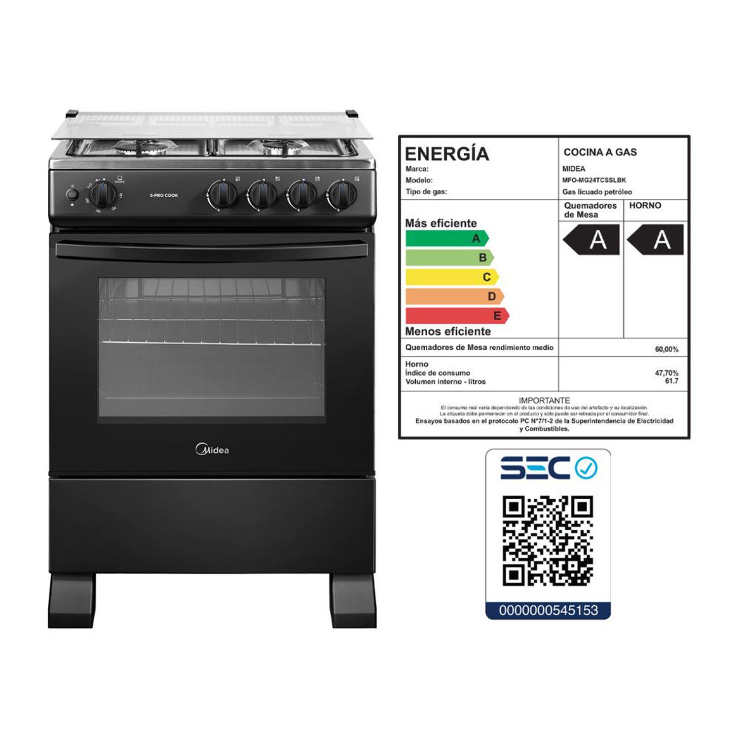 Cocina A Gas Midea MFO-MG24TCSSLBK / 4 Quemadores image number 10.0