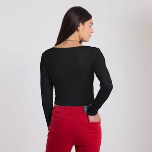 Polera Crop Manga Larga Cuello Cuadrado Mujer Rolly Go