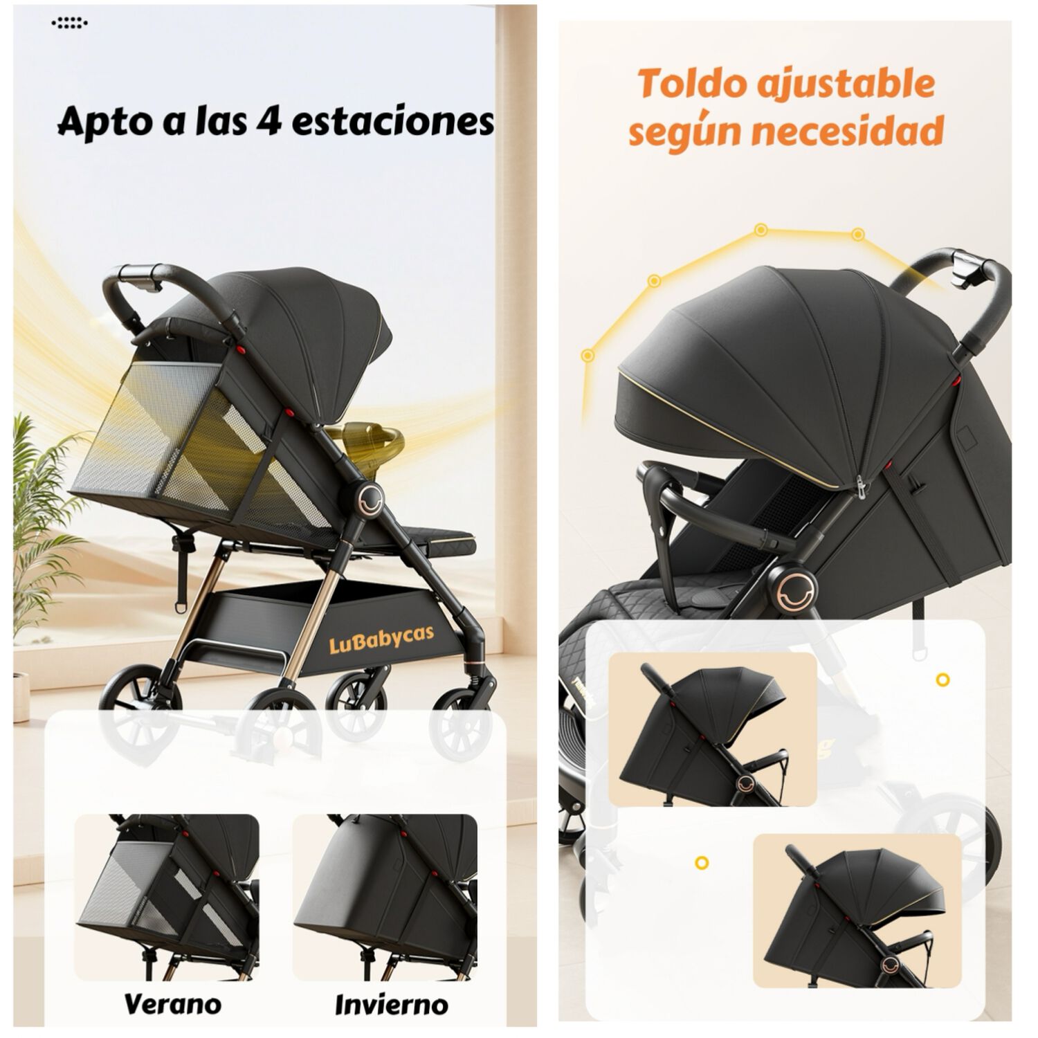 Coche De Paseo &Uacute;ltra Resistente 25kg Tek Dorado Lubabycas image number 6.0