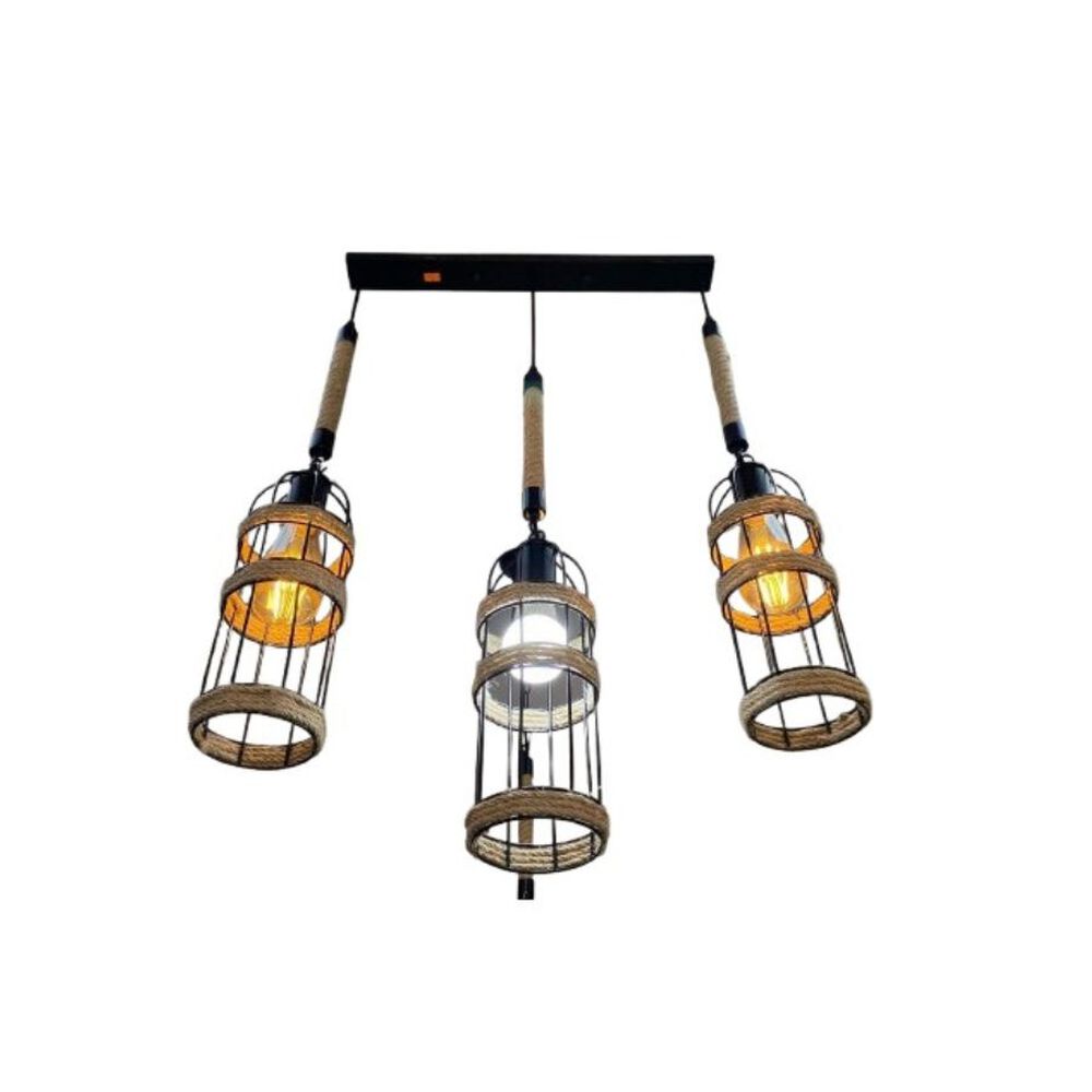 Lampara Colgante De Madera Y Metal Triple Tipo Jaula 3 Focos image number 1.0
