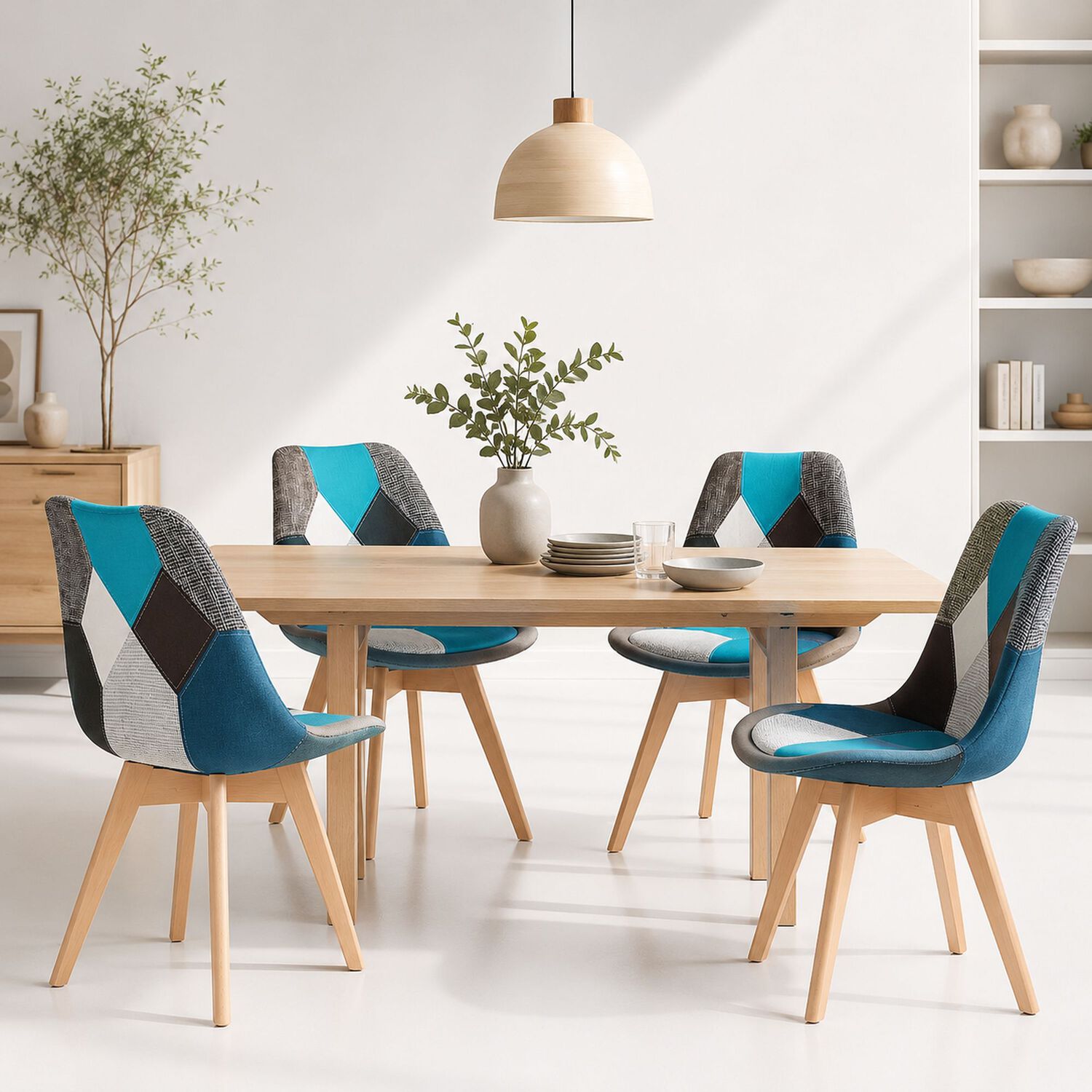 Pack De 4 Sillas Patchwork Wood Celeste image number 1.0