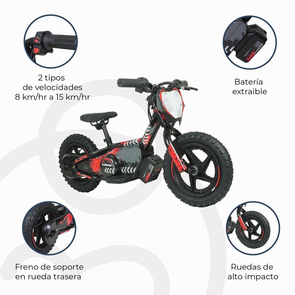 Bicicleta Moto El&eacute;ctrica E-bike Beride Aro 12 Roja image number 8.0